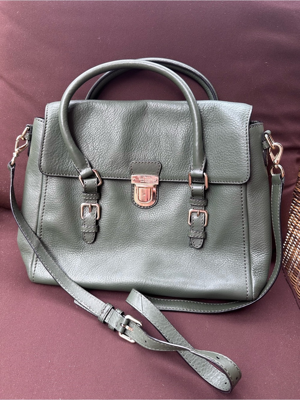 kate spade Olive Green Leather Satchel with Gold-Tone Hardware